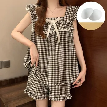 بيجامة صيفية للنساء بيجامة طقم بيجامات نسائي طقم بيجاما ملابس نوم بنطلون امرأة شورت صالة النوم الملابس الداخلية 6