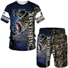 Men's Outdoor Fishing Print Shorts 2Pcs Sets Vintage 3D Print Two Piece Suit O-neck T shirt Fashion Male Sweatshirt  Clothes 3