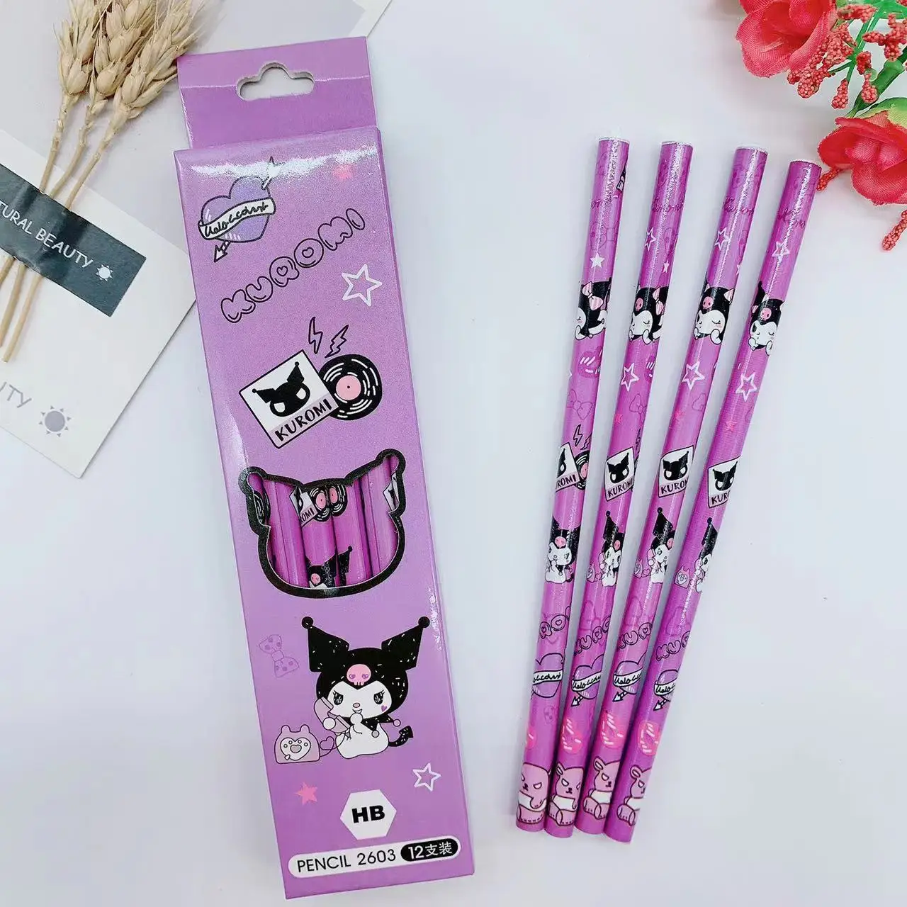 12Pcs/Box Sanrio Pencil Melody Kuromi Cinnamoroll HB Black Write Draw Pencils Primary Students Stationery writing stationery,drawing pencils