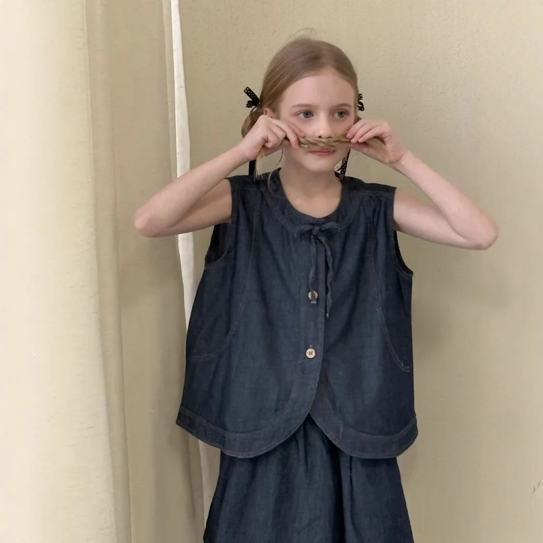 Summer Versatile Girls Denim Set 2025 Girls Korean Tank Top Skirt