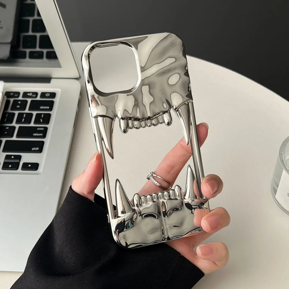 Luxury 3D Electroplated Tiger Teeth Hollow Phone Case - Shockproof Protective Soft Cover