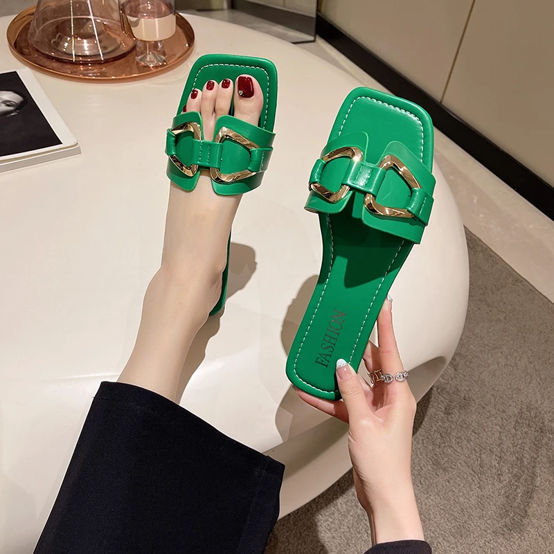 

Shoes for Women 2023 Fashion Slingbacks Women's Slippers Summer Casual Slippers Women Solid Square Toe Flat Sandals Zapatos