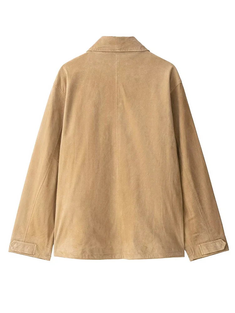 Women Suede Leather Jacket 2025 New Autumn Winter Fashion Long Sleeve Zipper  Coat Chic Female High Street Lapel Outerwear