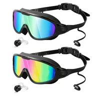 Adult Swimming Goggles Electroplated Waterproof and Anti-fog One-piece Earplugs Large Field of View Unisex