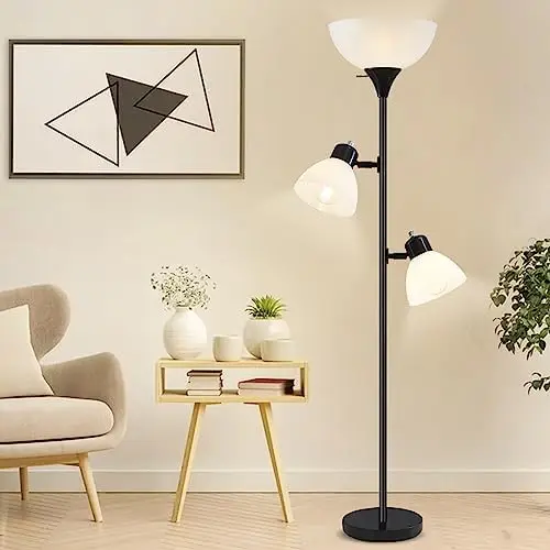 

Torchiere Floor Lamps for Living Room with 2 Reading Lamps, Modern Tall Standing Lamps, Industrial Bright Floor Lamp for Bedroom