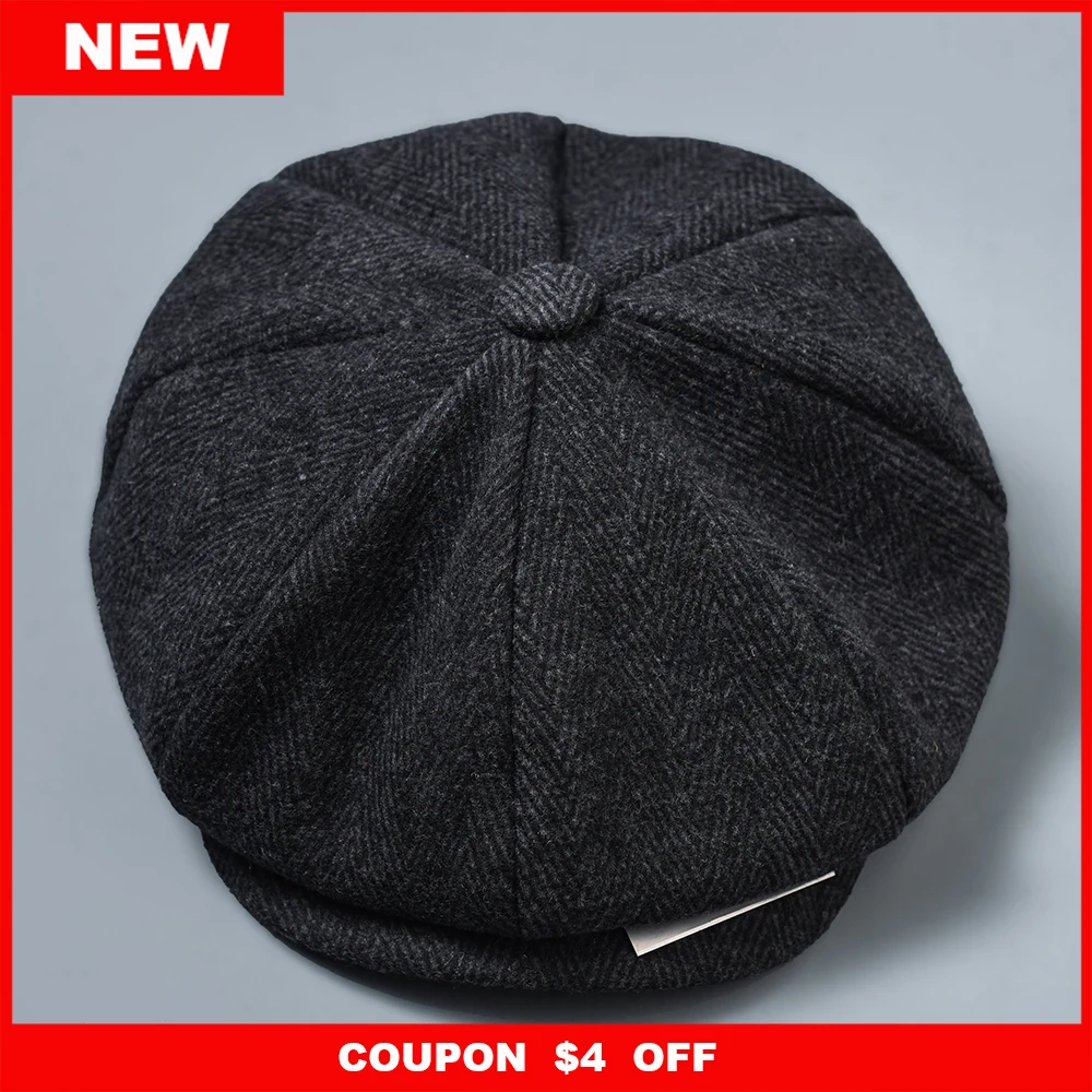 New Plaid Newsboy Caps Men Fashion Wool Stitching Flat Cap Autumn Winter Men Woman Vintage Painter Octagonal Hats BLM118 mens black leather beret