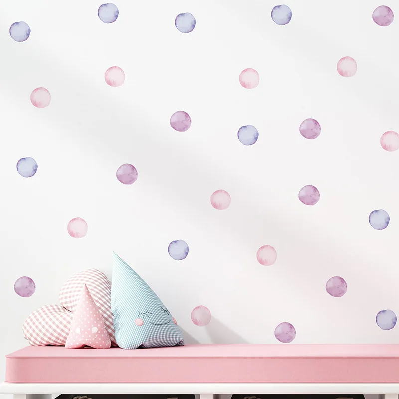 Watercolor Polka Dots Wall Sticker Colorful Dot Decals DIY Self