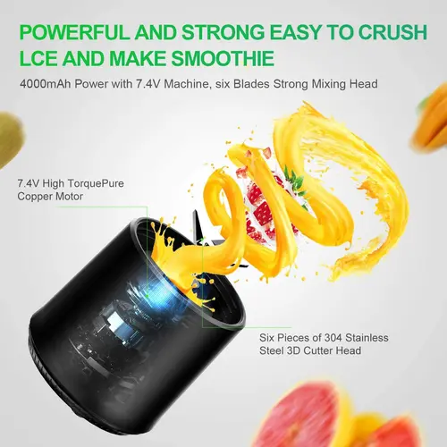 휴대용 전기 미니 블렌더, 500ML C 타입 충전식 과일 믹서, 주스 메이커 기계, 가정 여행 스포츠용 다기능 3