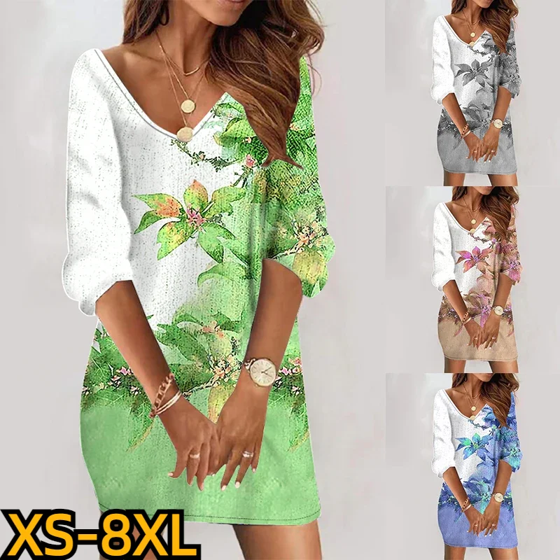 

Winter Women V-neck Seven-point Sleeve Dress Fashion New Design Printed Short Skirts Christmas Mini Skirt Elegant Slim Skirt