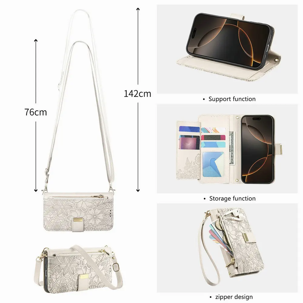 Luxury Leather Zipper Wallet Case with Magnetic Book Cover and 6-Card Slots