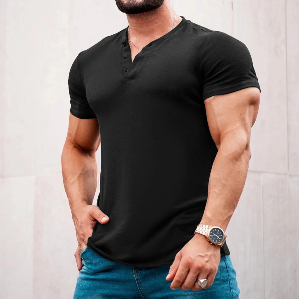

T Shirts Men Summer Vintage Henley T Shirt Casual Plain Slim Streetwear Tops Short Sleeve Pullover Top Blouse Everyday Wearing