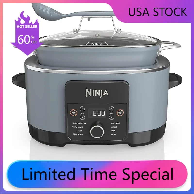  Ninja MC1001 Foodi PossibleCooker PRO 8.5 Quart Multi-Cooker,  with 8-in-1 Slow Cooker, Dutch Oven, Steamer, Glass Lid Integrated Spoon,  Nonstick, Oven Safe Pot to 500°F, Sea Salt Gray: Home & Kitchen