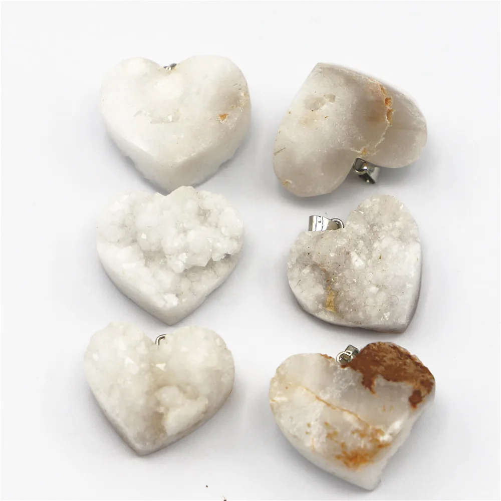 Hot Wire Heart Freeform Natural Stone Agates Druzys Pendant Necklace Handcrafted Plate AB Color for Fashion Jewelry Making 6PCS