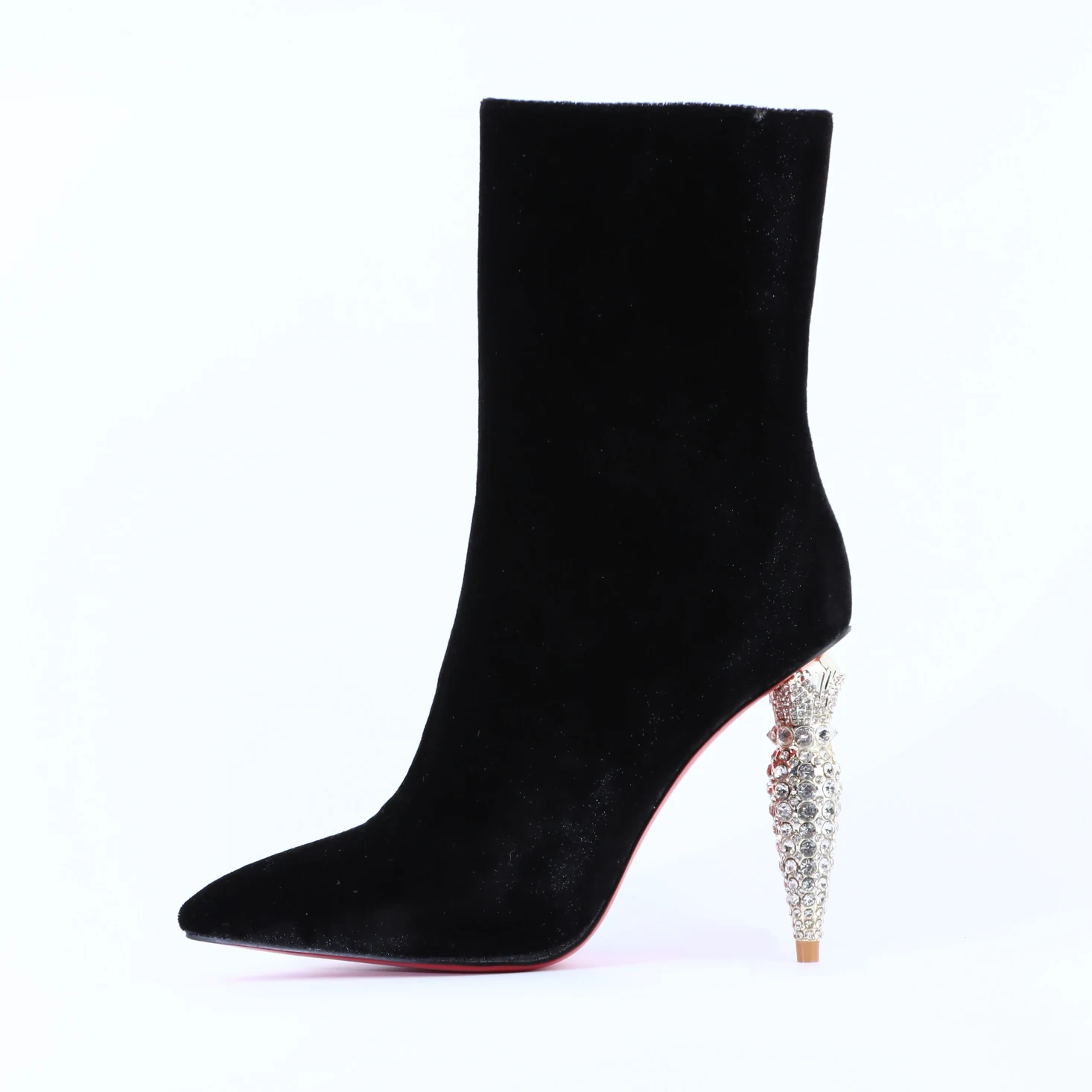 

High Heels Designer Shoes Red Bottom Diamonds Boots for Women 2023 Luxury Ladies Pointed Toe Black Red Ankle Boots Sexy