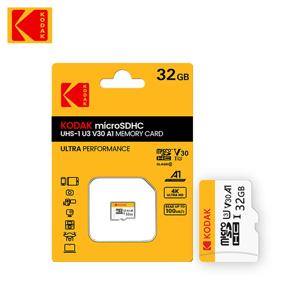 KODAK yüksek hızlı UHS-I U3 V30 A1 Memory hafıza kartı-sınıf 10, 4K Ultra HD, 100 MB/s - 32GB, 64GB, 128GB, 256GB çoklu paket Op