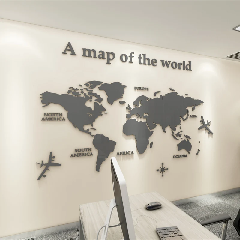 Description Picture 2 of item3D Acrylic World Map Mirror Wall Sticker Home Decoration DIY Crystal Sticker Office Study Sofa TV Background Wall Sticker