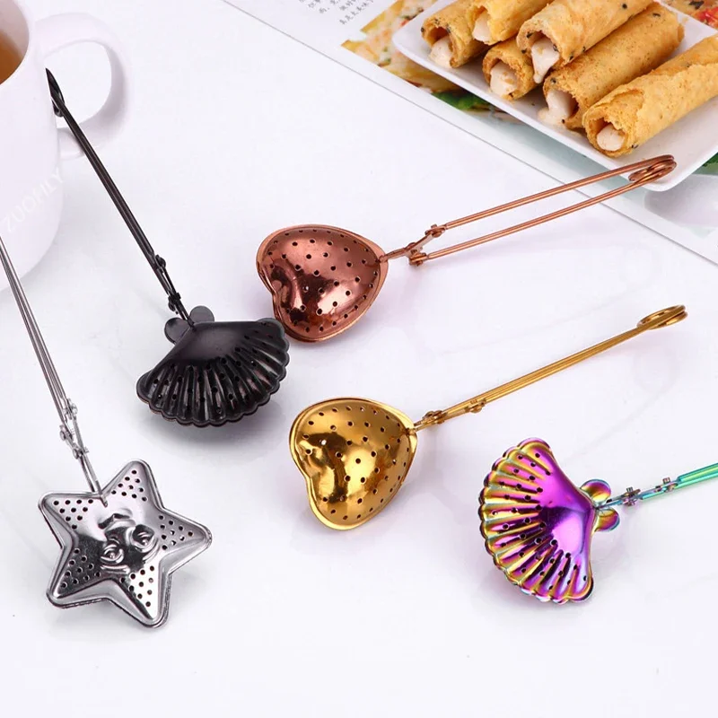 Stainless Steel Star Shell Heart Shape Tea Infuser Loose Leaf Tea Locking Teaspoon Mesh Filter Strainer Kirchen Tool Set tea infuser tea strainer tea filter