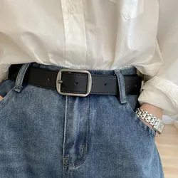 Chic Minimalist Slim - Fit Punk Belt with Metal Buckle - High - Quality Genuine Leather - 110cm (3.3cm - Black)