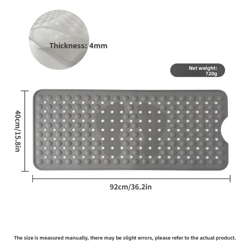 Silicone Non-slip Bathroom Floor Mat with Suction Cups and Massage Feature