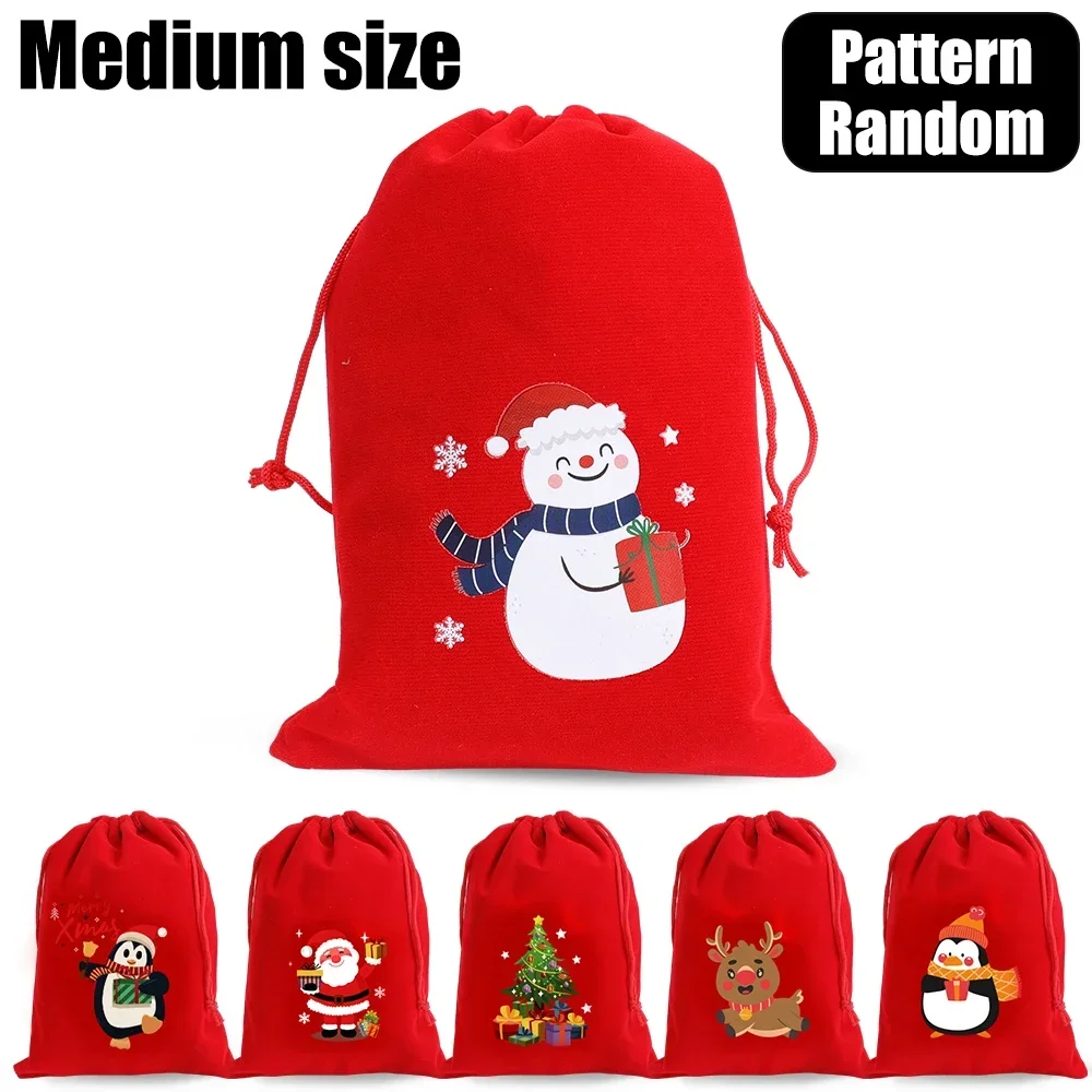 thumbnail image 1 of 10/1 piezas de bolsas de terciopelo rojo para Navidad, bolsa de regalo de Papá Noel con cordón, bolsa para envolver dulces, bocadillos, regalos para fiestas de bodas y Navidad, decoración, 1 of 5