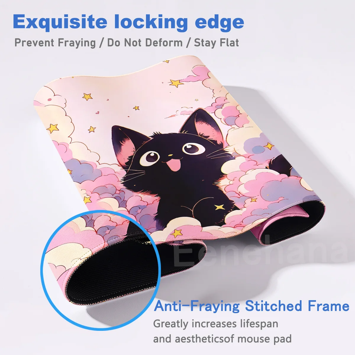 The Black Cat on the Clouds Keyboard Mouse pad Kawaii Art style patterns Pink Desk Mat PC Gamer Rug Office Carpet Home Table pad — view 4