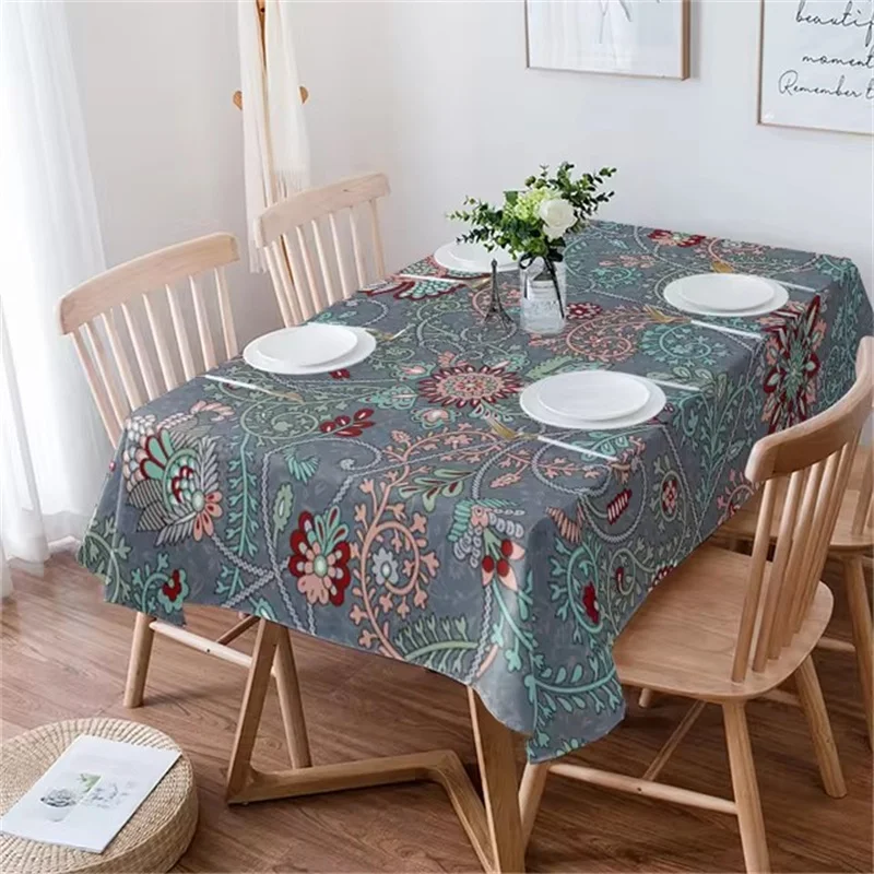 Table Cover Tablecloth Protector Bohemian Abstract Style Leaf Plant Printed Tablecloth Waterproof Kitchen Decoration Party Tablecloth