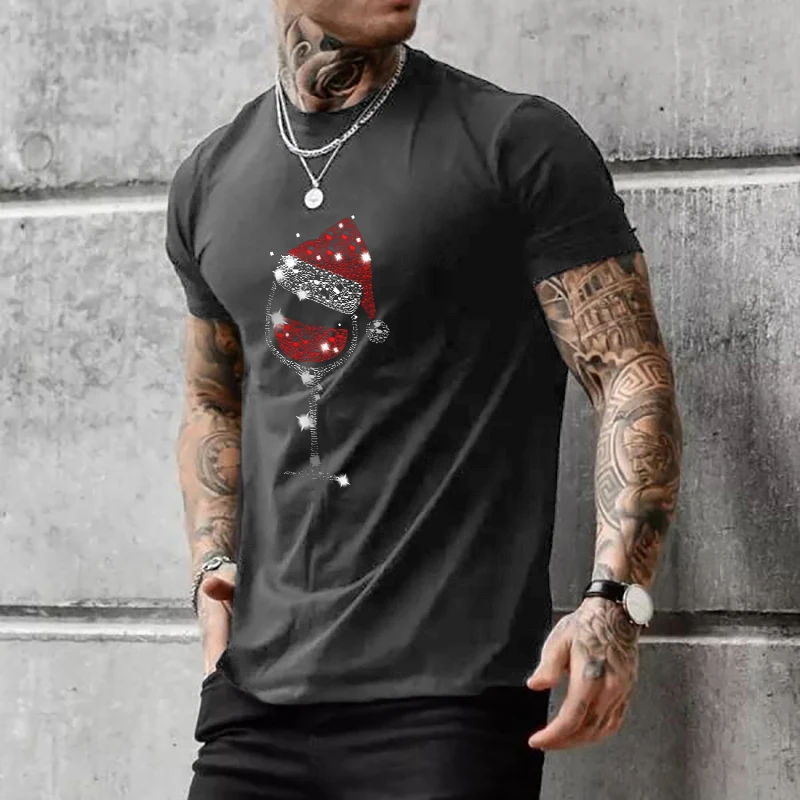 New Fashion Rhinestone Short Sleeve Luxury Men Black White T-Shirt