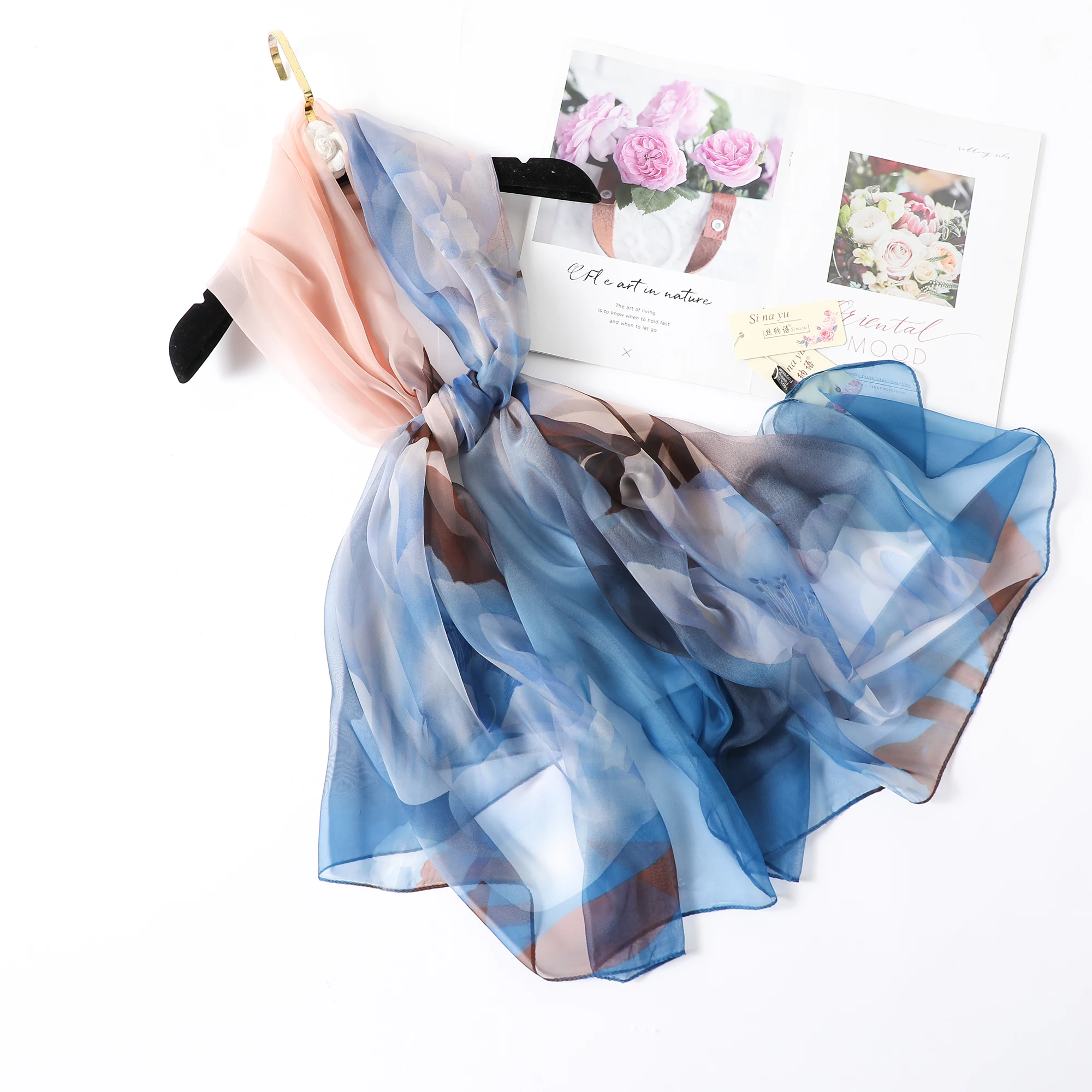 2025 Fashion Silk Scarf Women Foulard Thin Stoles Beach Travel Tippet Floral Long Veil Shawl Luxury Scarves Soft Premium Pareos