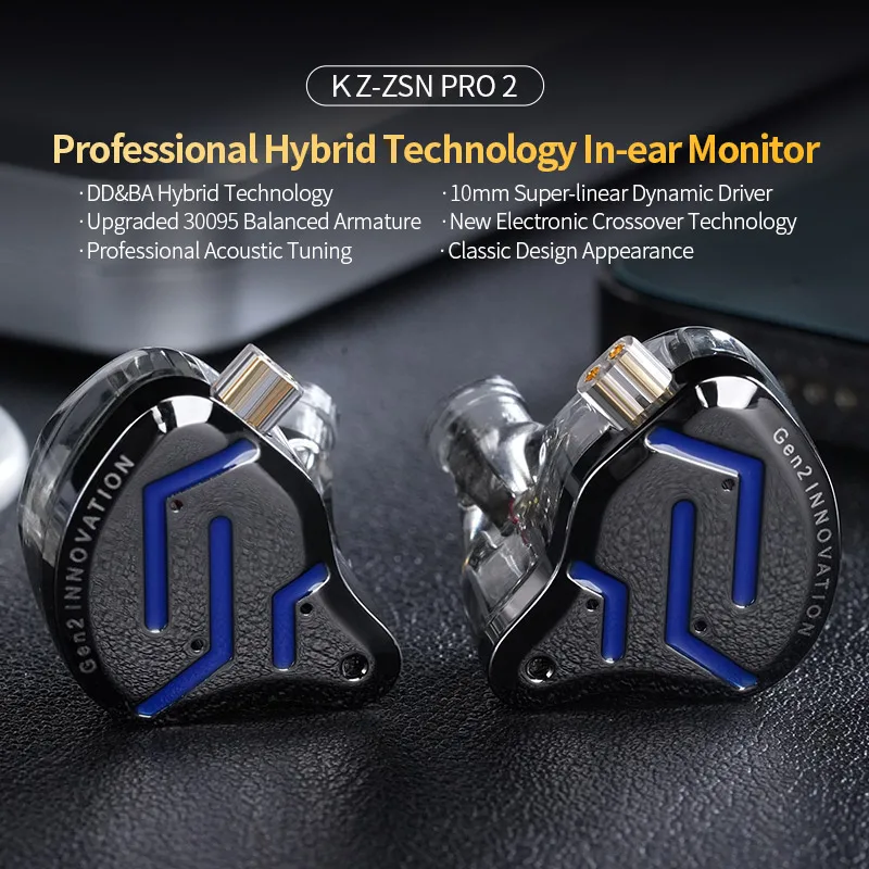 KZ ZSN Pro 2 하이브리드 드라이버 인이어 이어폰, 하이파이 베이스 이어버드, 메탈 모니터 이어폰, 스포츠 헤드셋, 교체형 이어폰, 1BA + 1DD