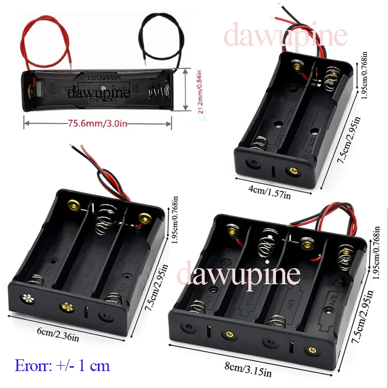 18650 배터리 홀더 박스 쉘 1 슬롯 3.7V 배터리 보관 케이스 1/2/3/4 셀 플라스틱 용기 하우징 검정색 빨간색 와이어 연결