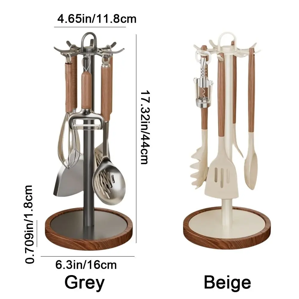 8 Hooks Rotating Spatula Rack Movable Space Saving Cooking Utensils Holder Stable Base Anti Slip Spoon Hanging Rack Countertop