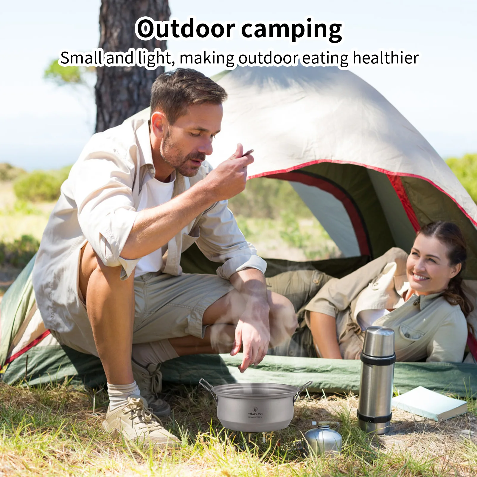 Camp Pot Eco-Friendly Ti Material Camping Pot Lightweight and Portable with 1.1L Capacity Foldable Handle for Outdoor Hiking Pic