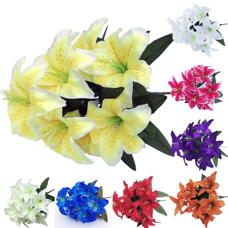 

1 Bouquet 10 Heads Silk Flower Artificial Lily Flowers European Multicolor Fake Flowers For Wedding Home Party Decoration