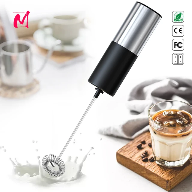 Electric Milk Frother Milk Blender Handheld Drink Mixer with Steel