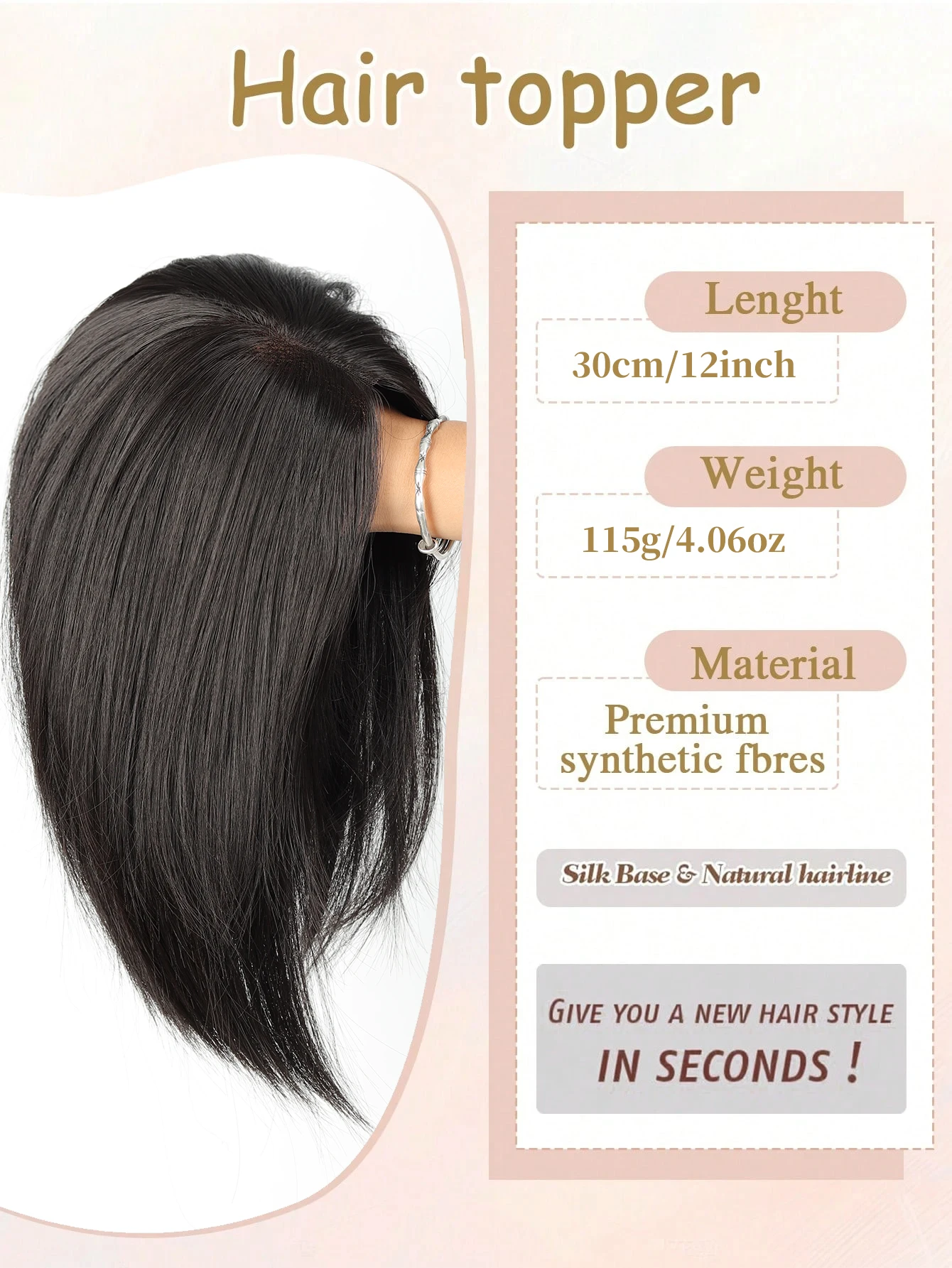 Natural Black Brown Synthetic Hair Toppers for Women Long Straight Hairpieces