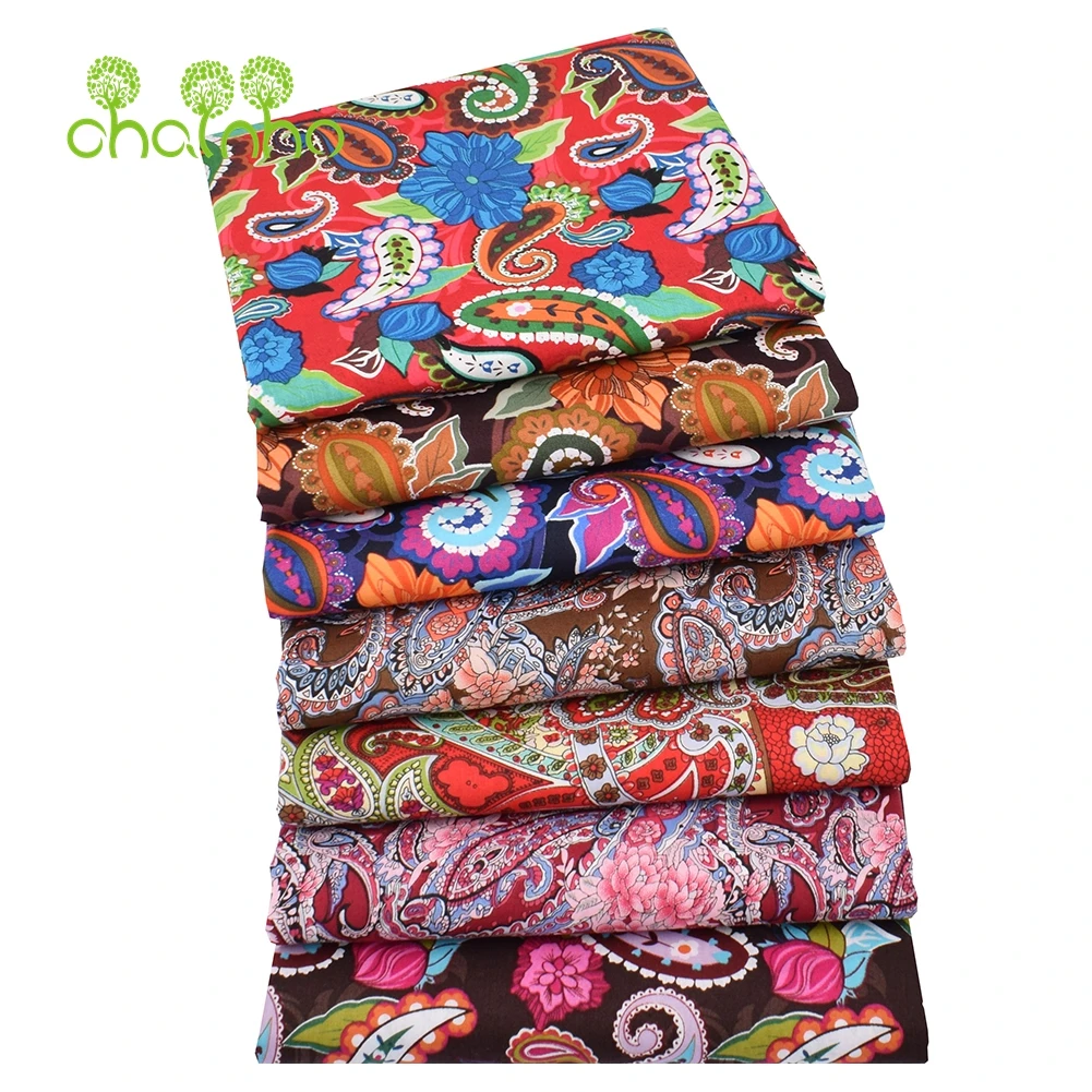 Chainho,Printed Plain Weave Poplin Cotton Fabric,DIY Quilting Sewing Material,Patchwork Cloth,Floral Series,3 Sizes,15PC48