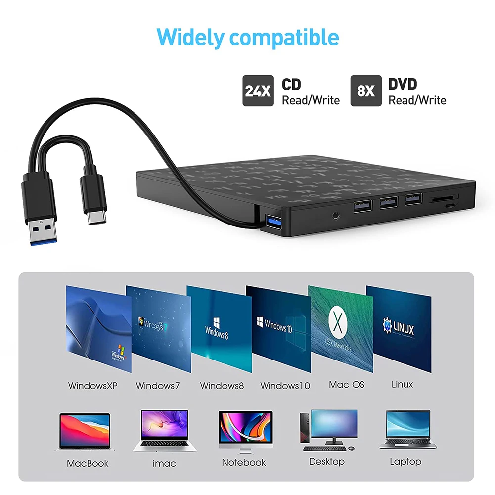 ũž º ܺ CD/DVD ̺, ޴ CD DVD , SD/TF , CD  , USB C Ÿ, USB3.0 2.0, 7 in 1