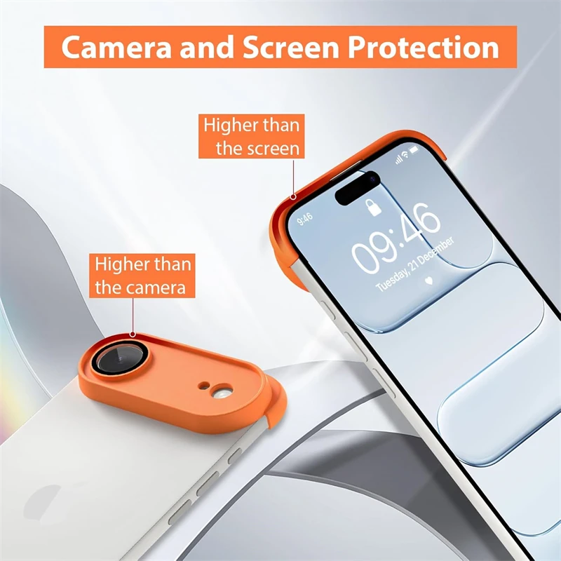 Sleek Orange Frameless Corner Case with Camera Lens Protector
