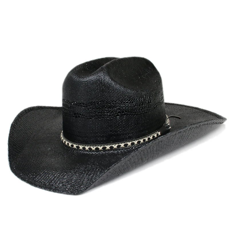 Unisex Leisure Hollow-out Yellowstone Hard Straw Beach American Western Wide Brim Cowboy & Cowgirl Sun Hat Pinch Front 55-61cm