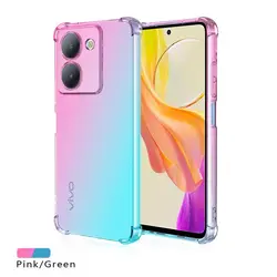 Shockproof Gradient TPU Protective Phone Case Cover - VIVO Y27S (Pink Green)