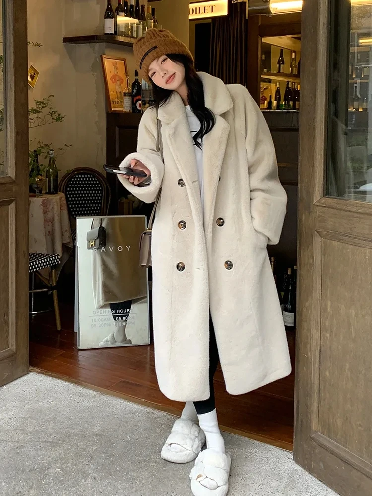 Handler Fur|women's Double-breasted Faux Mink Fur Coat
