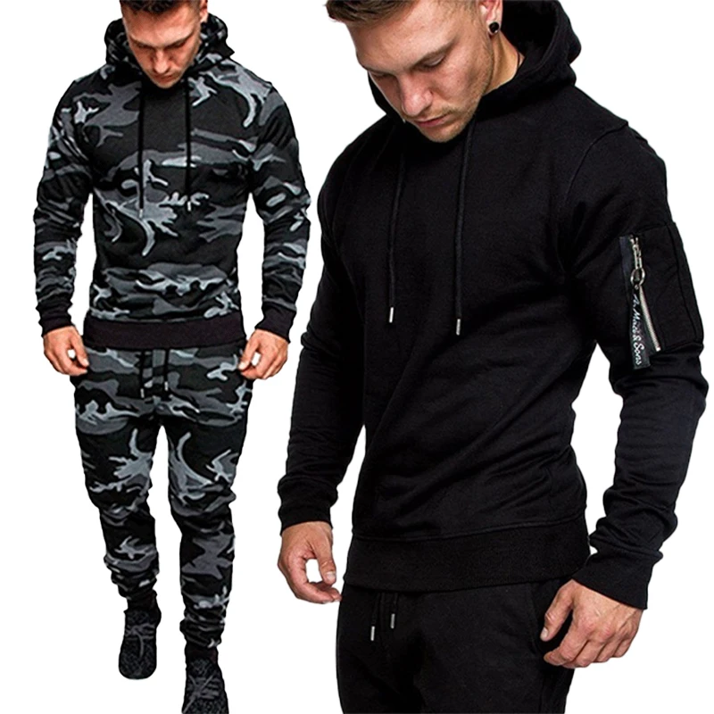 Men's camouflage Hoodie+trousers two-piece casual sports suit pullover sports suit jogging suit men s fashion sweater hooded jogging suit hooded striped sports sweater trousers striped casual outdoor sportswear