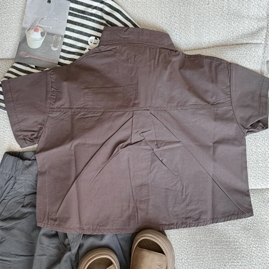 New Hot Sale Of The Season Cotton Short Sleeve Shirt for Children Boys Girls Baby Wilderness System Pocket Half Sleeve Blouse Ki