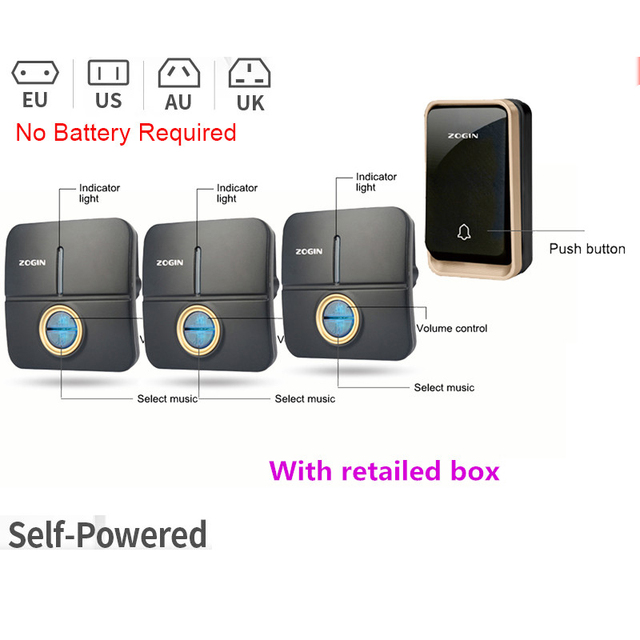 K19 Smart Wireless Doorbell Self Powered Waterproof Smart Home Doorbell With Ringtone 150M Remote Receiver Door Bell