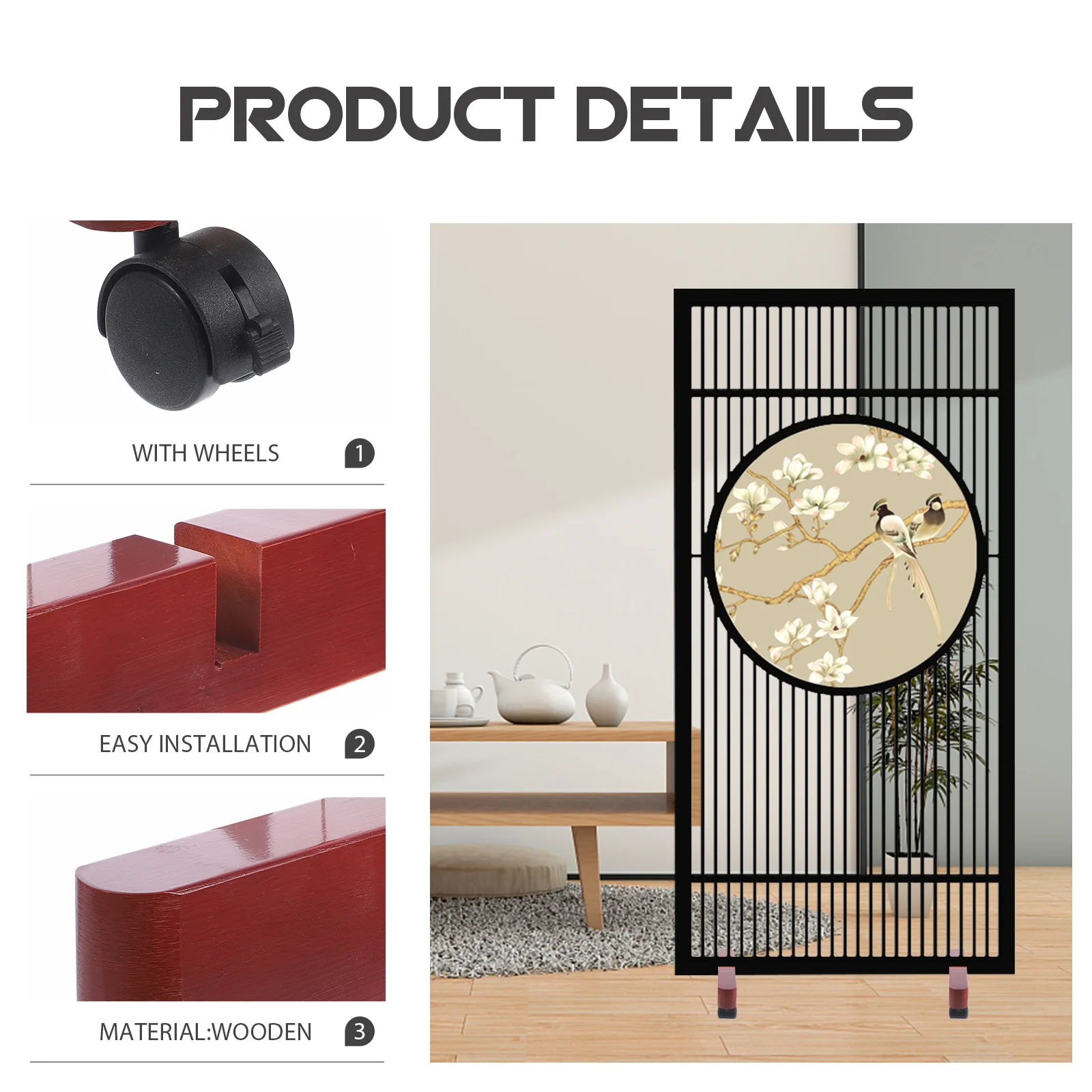2pcs Wooden Divider Screen Stand Room Divider Bracket Room Partition Screen Base With Wheels room divider screen desk partition screen
