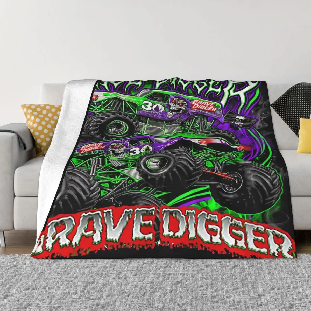Monster Jam Grave Digger Monster Truck Art Fans Una Coperta In Micro Pile Ultra-Morbida