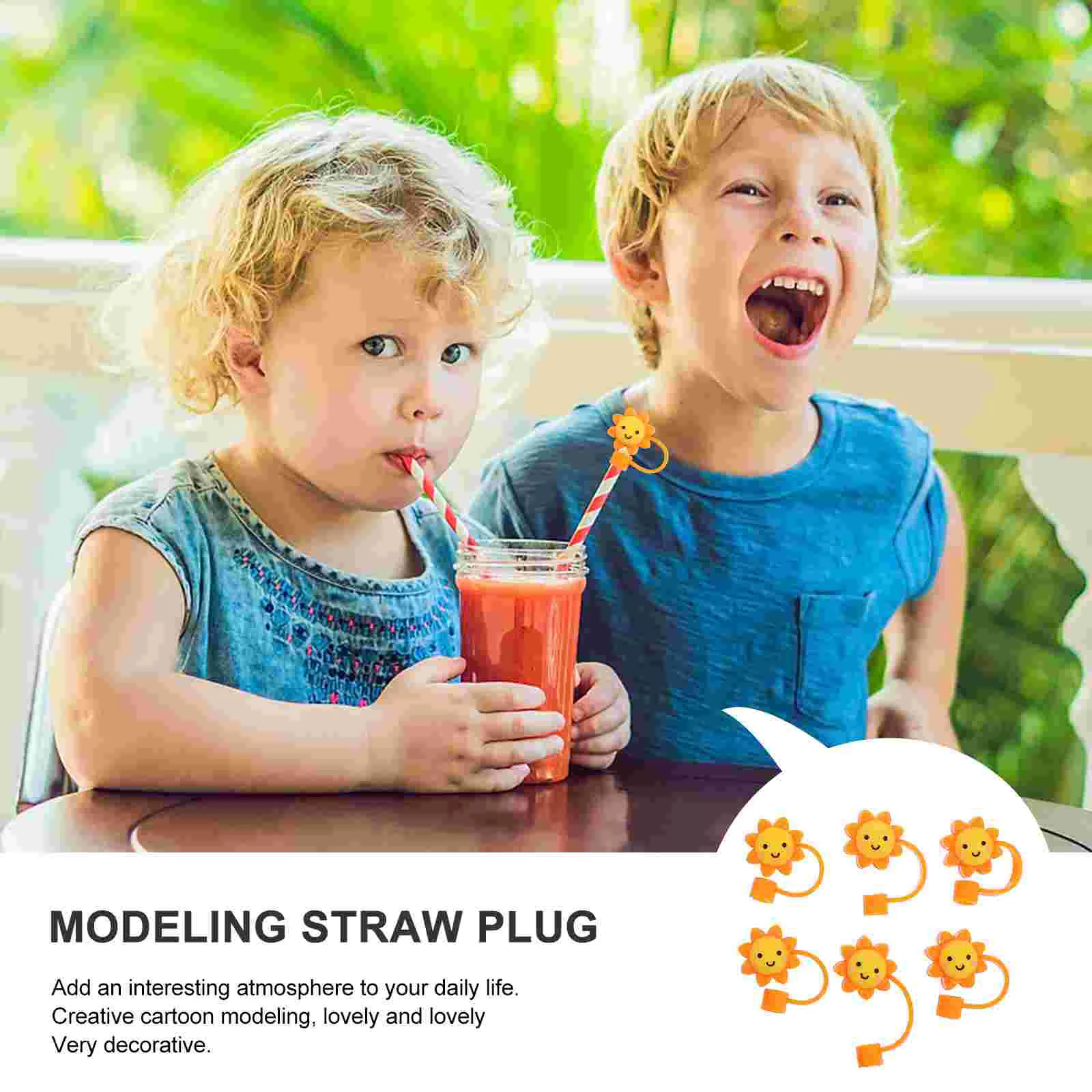 Silicone Straw Plug 6pcs Drinking Straw Cover, Cute Cartoon Straw