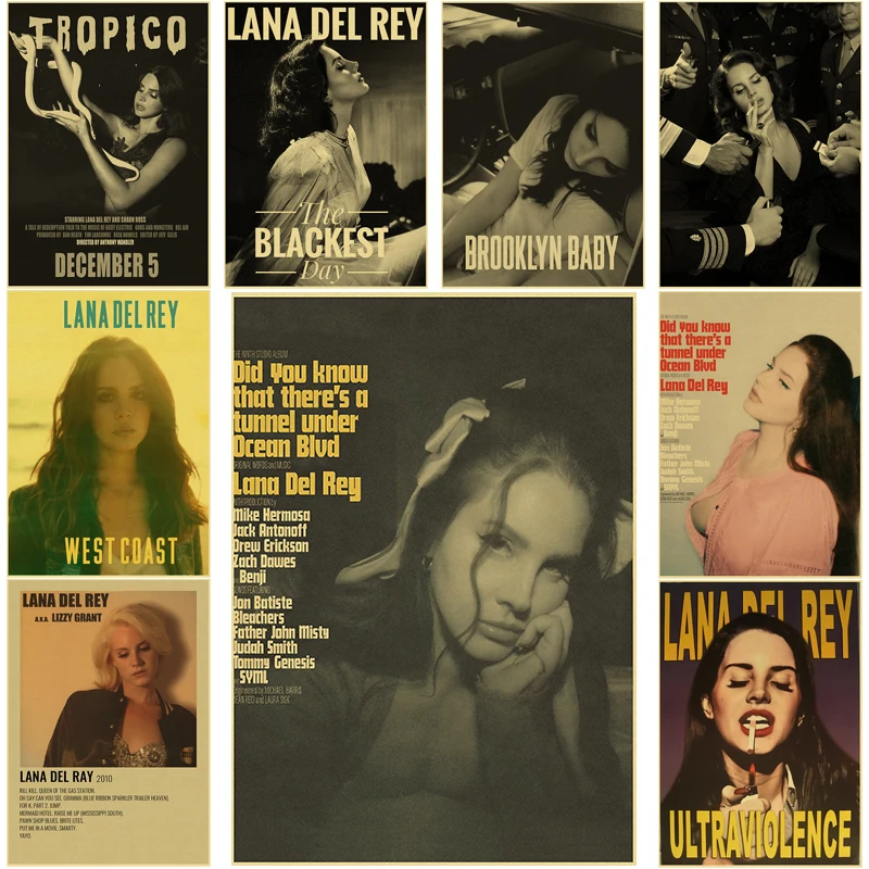Lizzy Grant Lana Del Rey Posters Retro Kraft Paper Prints Music Album Vintage Home Room Decor Aesthetic Art Wall Painting