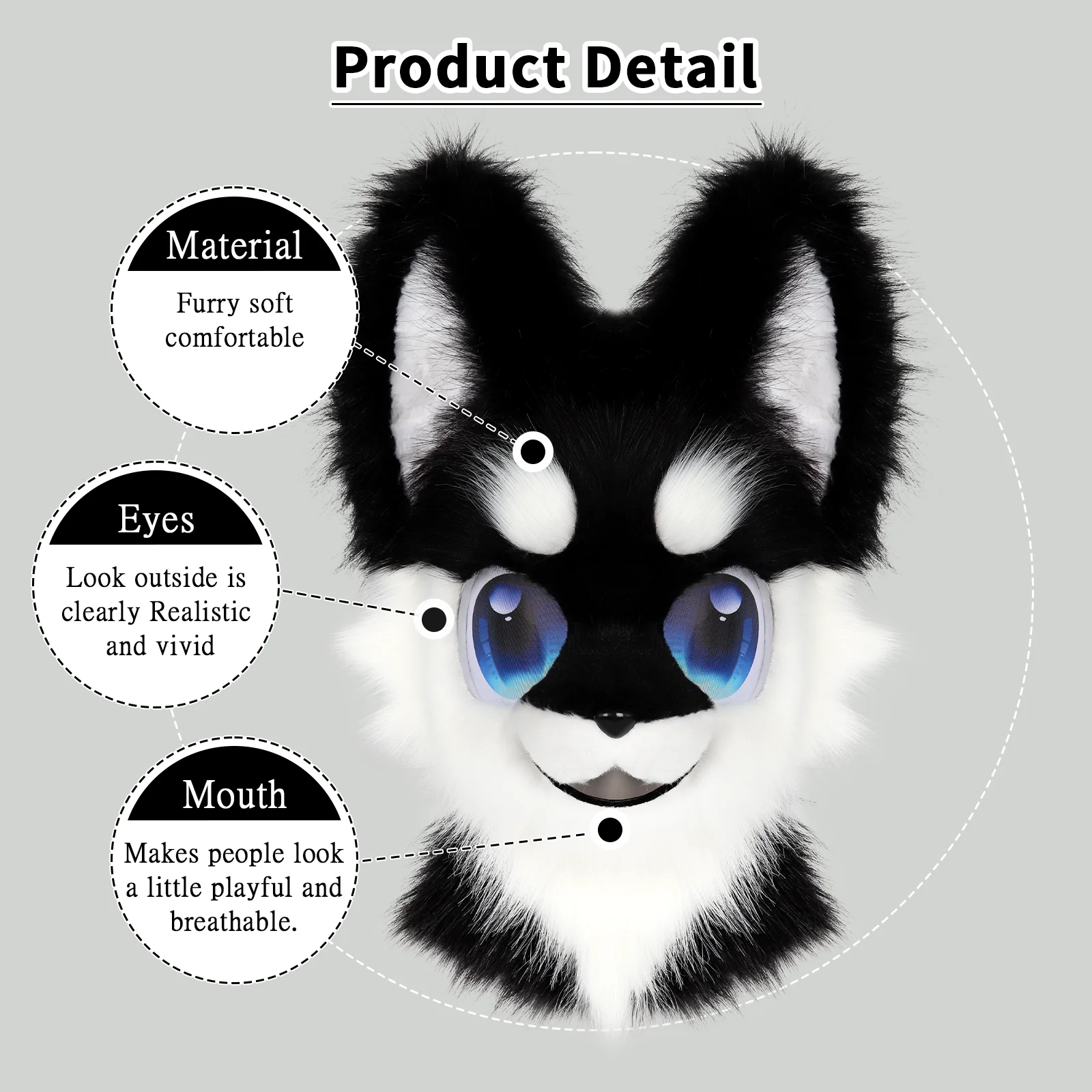 Tierkopfmaske, pelziger Fursuit, Plüschhund, Fuchsmasken für Partys, Cosplay, Kostümzubehör – Detail 2