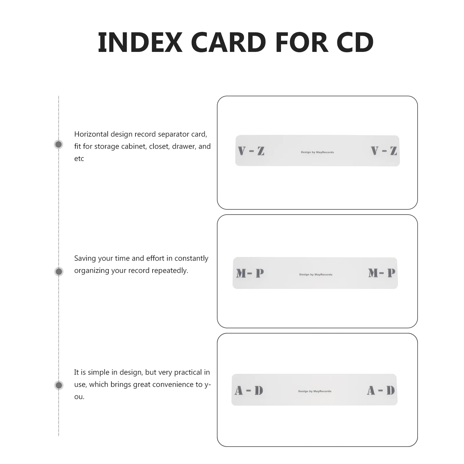레이블 카드 정리함 알파벳 탭 아크릴 인덱스 카드, CD 레코드 정렬, 6 개